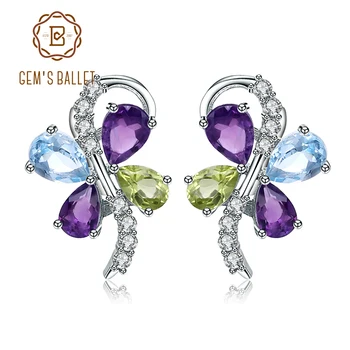 オンライン GEM'S バレエスカイブルートパーズアメジストペリドットミックス宝石 925 スターリングシルバー女性のためのロマンチックなファッション