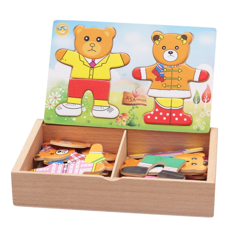 Logwood Комплект детских игрушек Детская развивающая настольная игра Медвежонок переодевание головоломки деревянные пазлы деревянная игрушка для детей