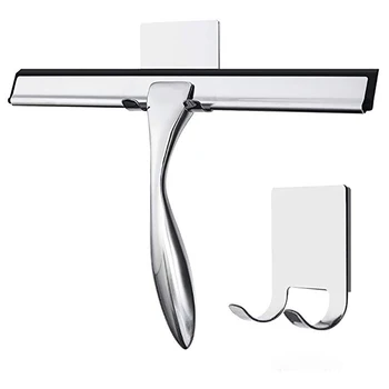 

Shower Squeegee with Strong Adhesive Holder Hooks Stainless Steel Glass Squeegee Window Squeegee for Bathroom Kitchen Car Glass