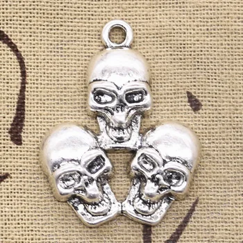 

5pcs Charms Three Skull 39x30mm Antique Silver Color Plated Pendants Making DIY Handmade Tibetan Silver Color Jewelry