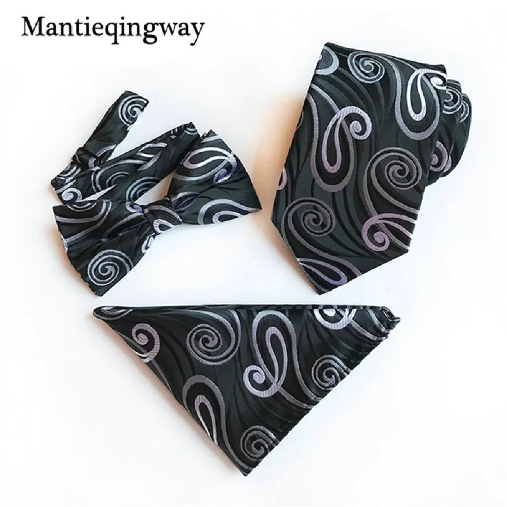 18 Mantieqingway Мода г. бабочкой+ галстук+ Pocket Square Set для Для мужчин полиэстер Бизнес Галстуки комплект подарки hankerchief Gravatas Hanky - Цвет: 18