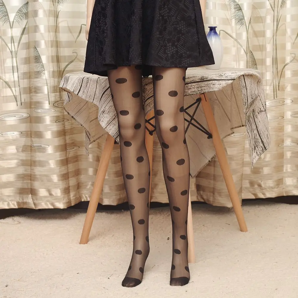 Newly Fashionable Pantyhose Women Tights Black Big Dots Entirely Seamless Sexy Sheer Stockings 