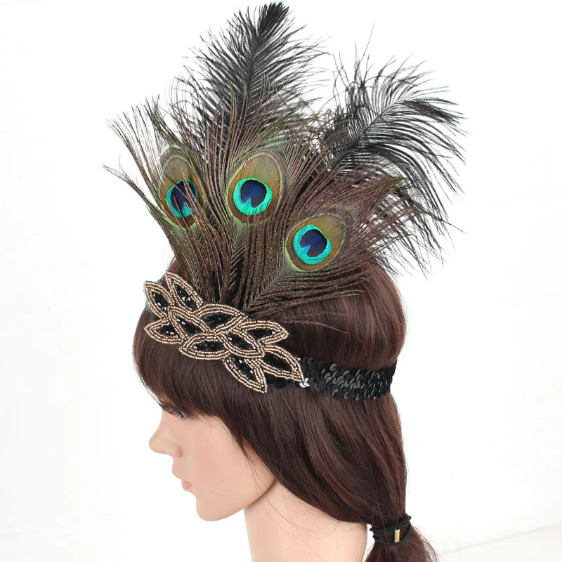 Indian sequin headband bohemian feather hair band Peacock feather hair accessories hair ornament