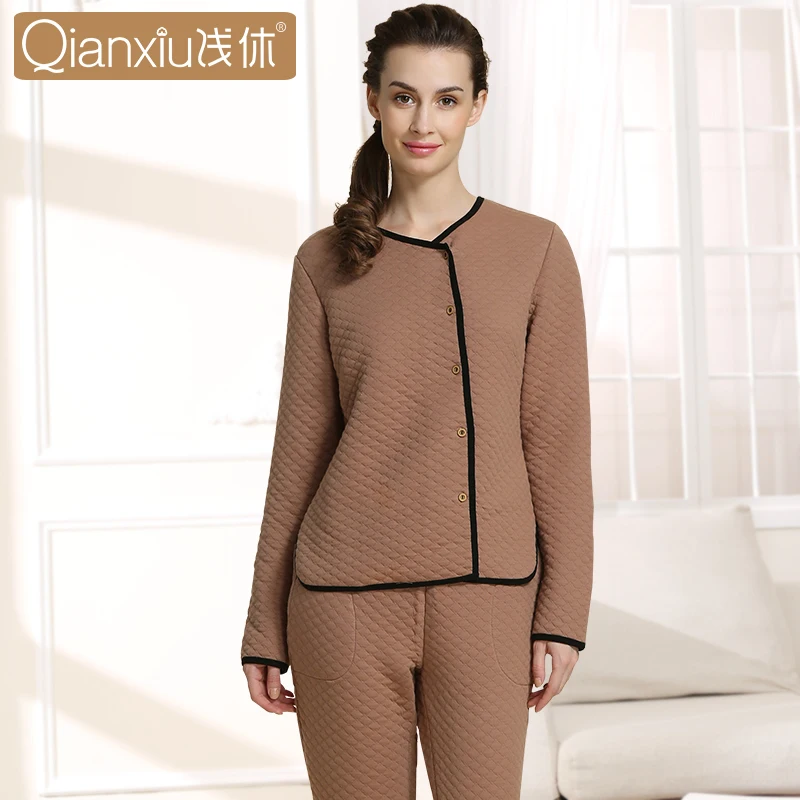 

Autumn ladies plus cotton long-sleeved trousers warm home service suit pajamas set can wear outside hot series