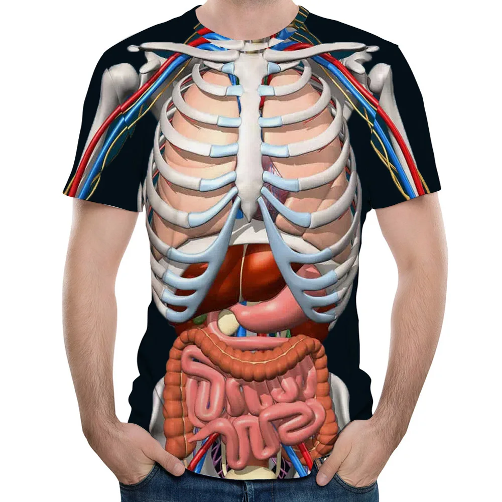 2018 New Fashion Male Skeleton Internal Organs 3D Printed Round Neck Short Sleeved T Shirt font