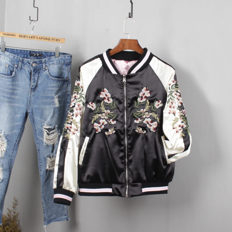 Tout Femmes Spéciale Offre De Réversible Pleine Nouvelle Broderie Féminin Baseball Survêtement Veste army Lâche Uniforme Printemps Noir allumette Green 2017 wqtr7w