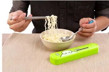 

wholesale 200sets White three-piece cutlery chopsticks spoon composition student, portable Traveling with children cutlery sets