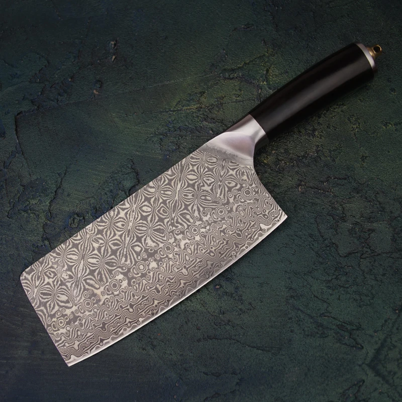 

FZIZUO 7" VG10 Damascus Steel Chinese Cleaver Ebony Handle Chef Knife Kitchen Cooking Tools Vegetable Meat Knives