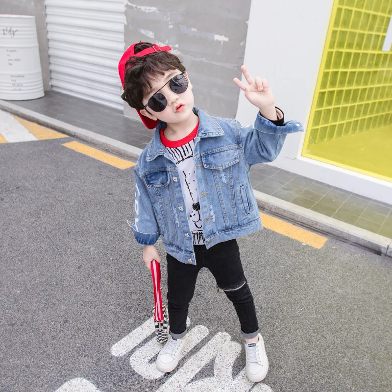  2019Spring Children's Jacket Denim Boys broken hole Jean Jackets Girls Kids clothing baby coat Casu