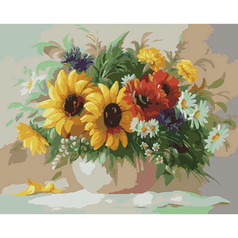 

Frameless HandPainted Yellow Abstract Flower DIY Oil Picture Painting By Numbers Acrylic Paint for Home Decor Living Room
