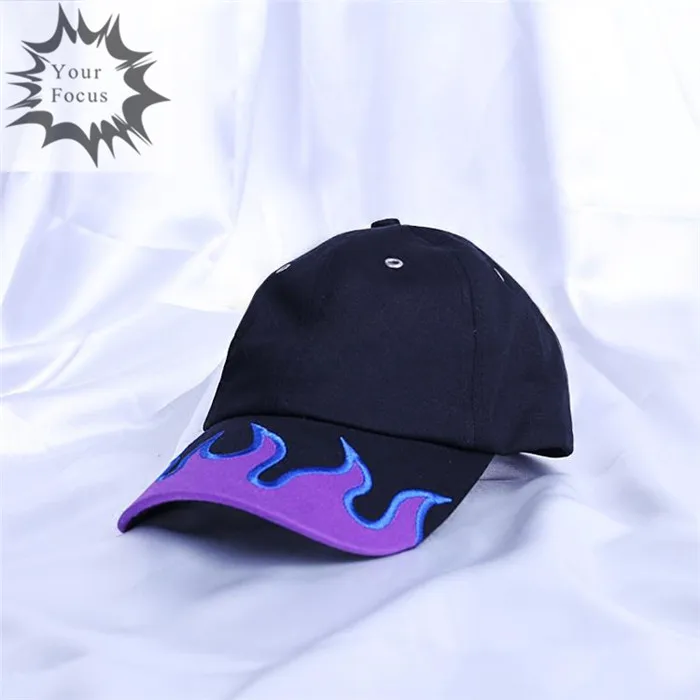 harajuku Хип-хоп панк Рок k pop ulzzang фиолетовая вышитая шляпа с пламенем черная бейсболка для влюбленных - Цвет: Черный