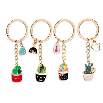

12pcs/lot Novelty Korea Fashion Cactus Gold Metal Key Ring Chain Charm Kids Birthday Festival Party Take home Favors