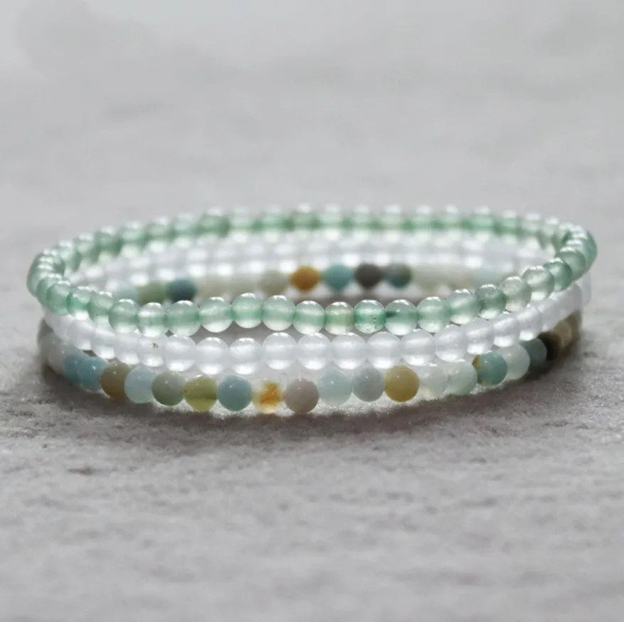 

Amazonite Bracelet Snow Quartz Bracelet Green Aventurine Mini Gem Stone Energy Bracelet