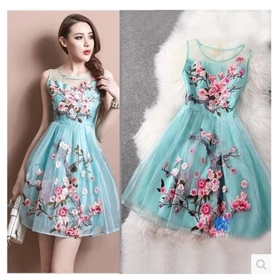 Vestido de Verano 2017 moda hecha a mano del organza