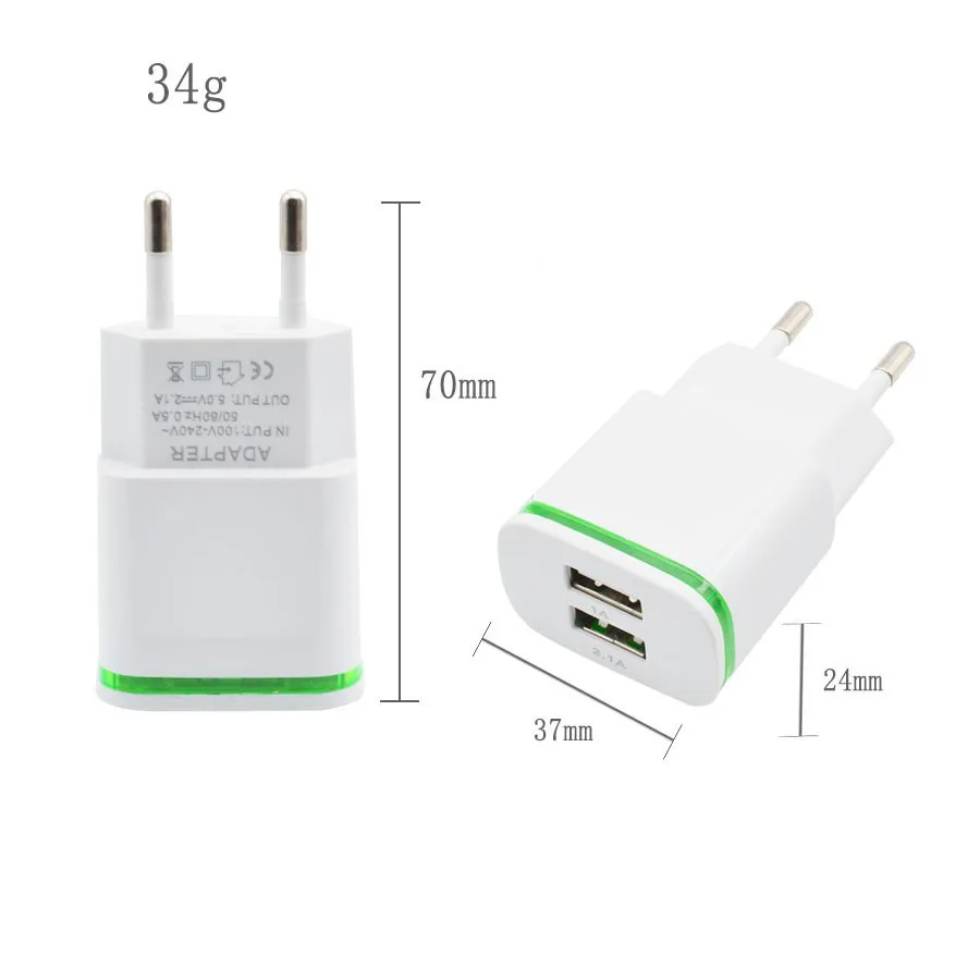 Светодиодный светильник с европейской вилкой 2 порта USB зарядное устройство с кабелем 2A настенный адаптер для xiaomi redmi 4X note 4X5 plus 5 note5a redmi 4a 5A redmi 3