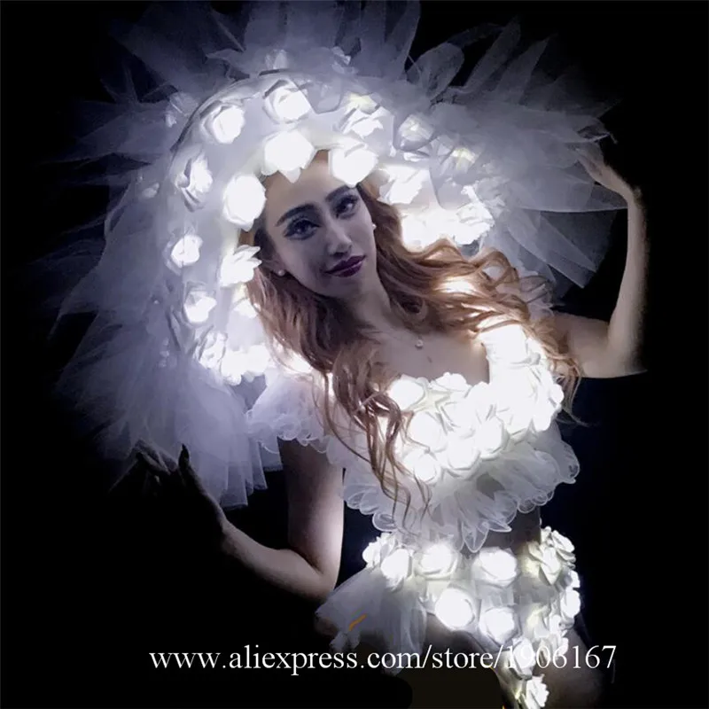 White LED lights Roses Hats Christmas Costumes Women DS Performance01