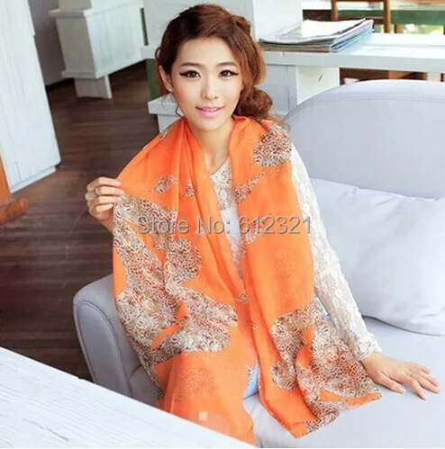 Spring leopard skull scarf female long section of thin chiffon shawl sunscreen Free Shipping | Аксессуары для одежды
