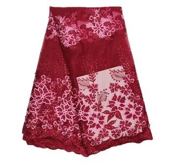 

Classical nigeria design lace fabric 5 yards beads french lace gray embroidery stones tulle lace fabric african lace HW05