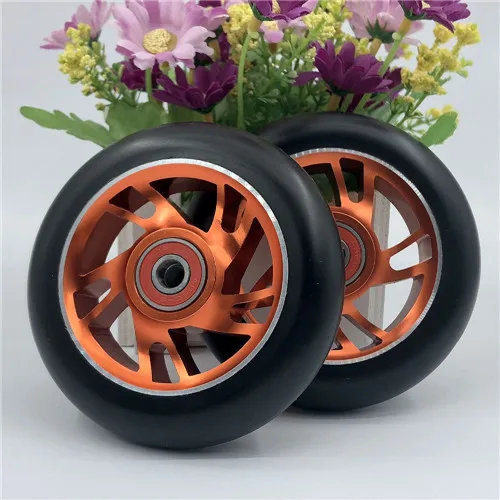 2 шт хорошее качество колеса для трюкового скутера 100 мм с ступицей из алюминиевого сплава 608 ABEC-9 подшипники 88A колеса для роликовых коньков - Цвет: Orange 100mm S