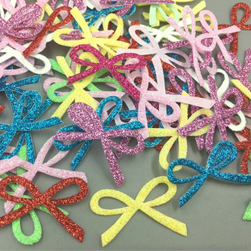 DIY 200Pcs Sequins Bow shape Felt Appliques Mixed Colors Cardmaking