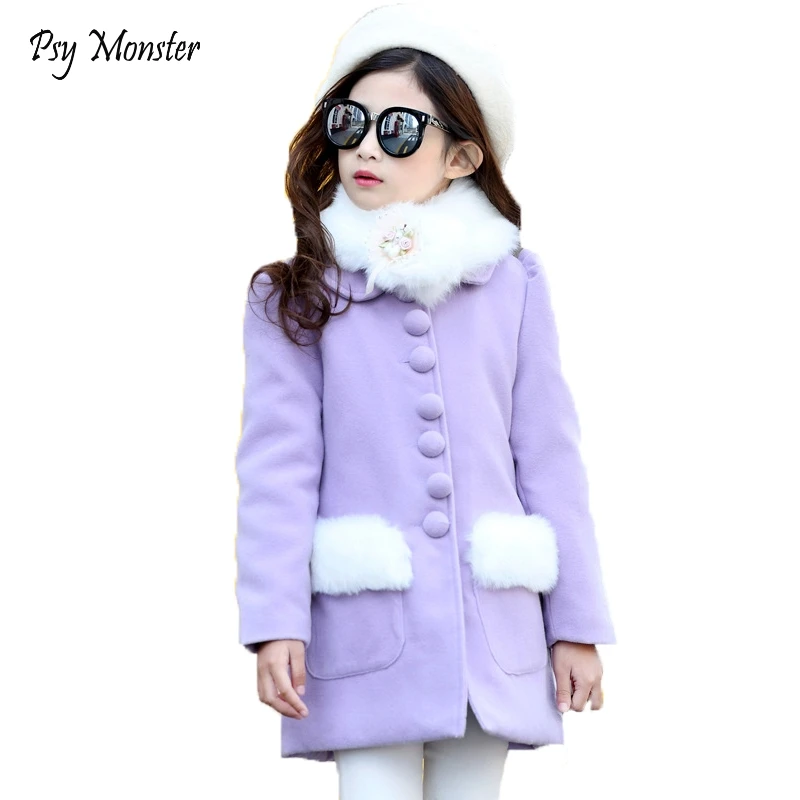 

Teenage Girls Brand Thicken Warm Winter Children Fur Collar Woolen Jacket Blouson Enfant Kids Baby Girl Overcoats Outerwear W231