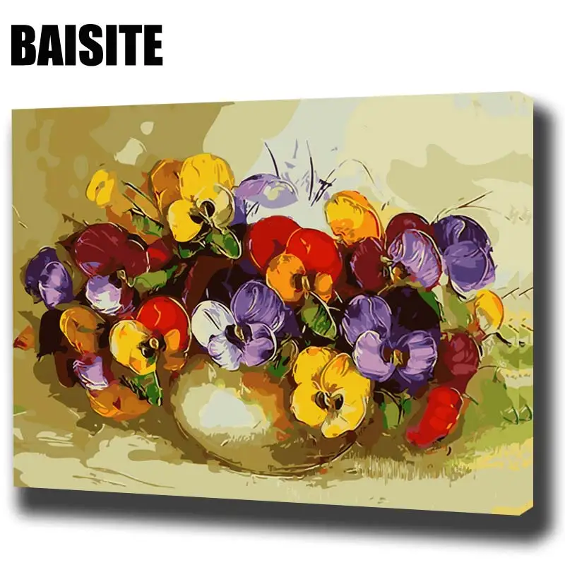 

BAISITE DIY Framed Oil Painting By Numbers Flowers Pictures Canvas Painting For Living Room Wall Art Home Decor E646