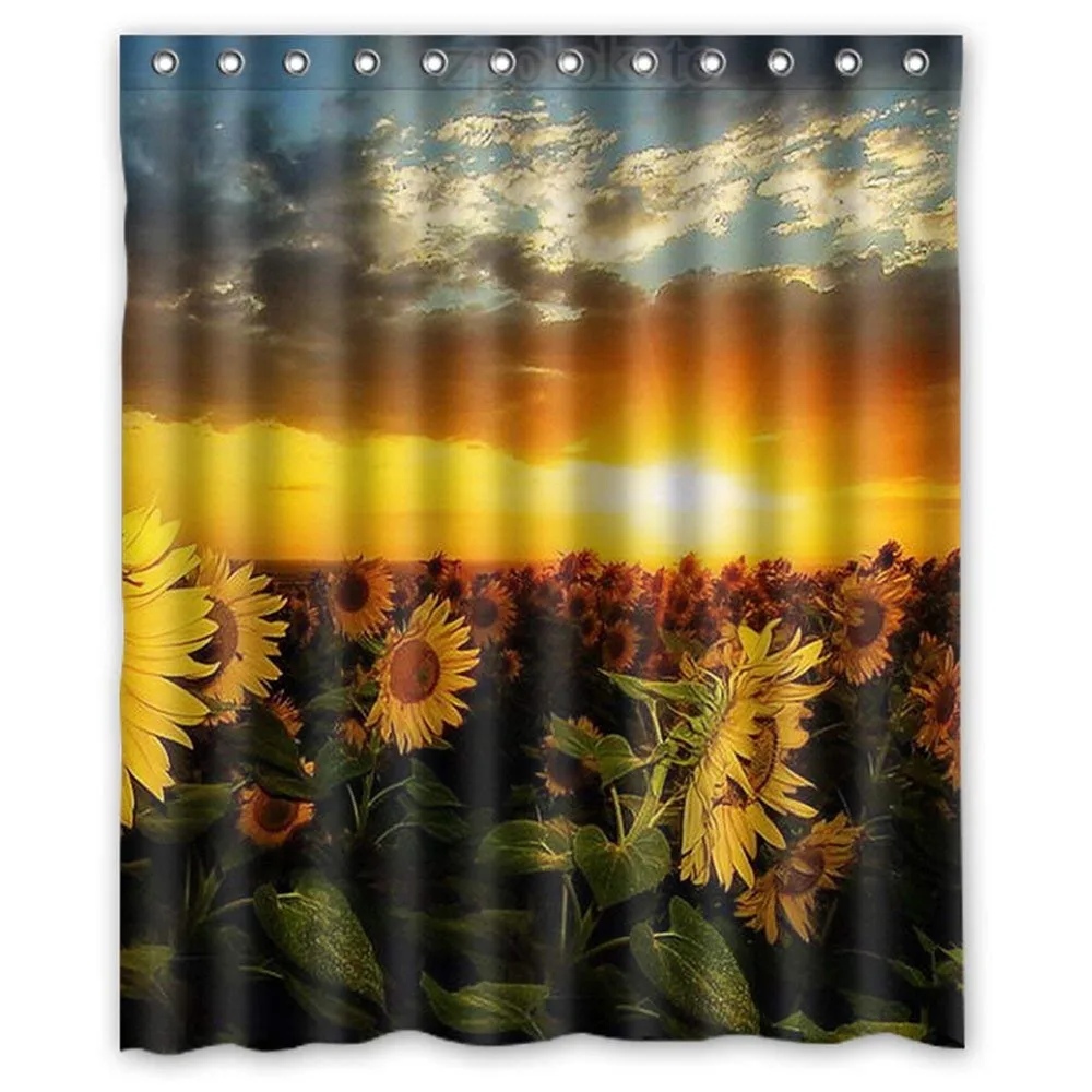 Custom Sunflower Waterproof Durable Shower Curtain Fabric in Shower
