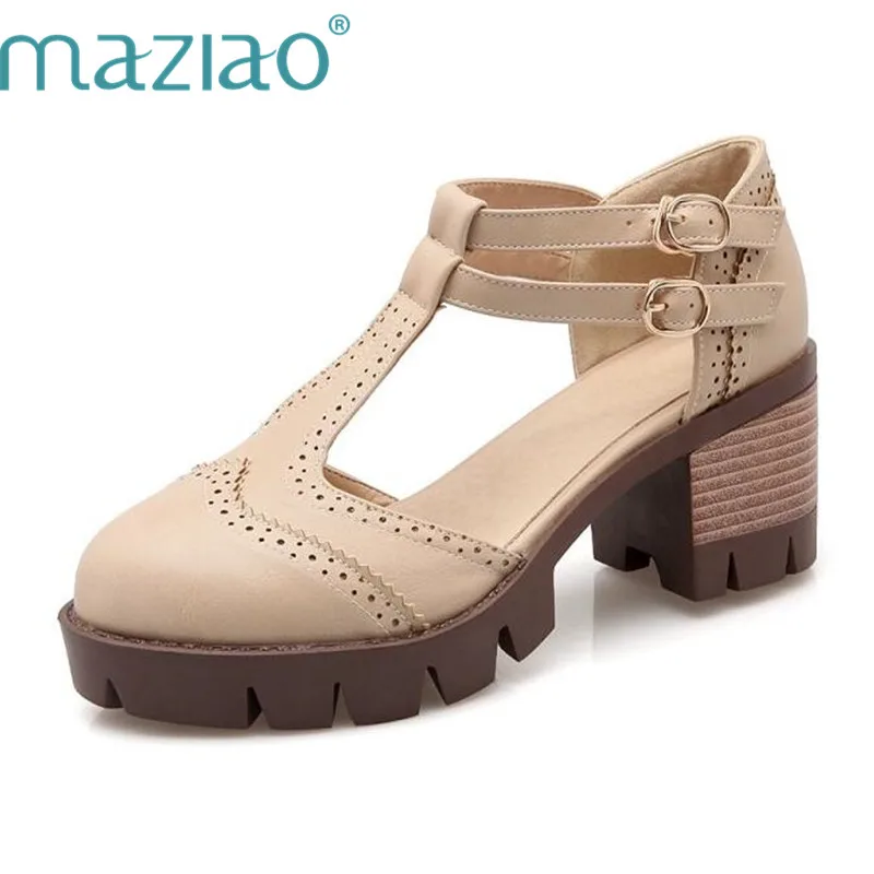 

MAZIAO Big size RomeT straps Double Buckle Close Chunky Heels Shoes Round Toe Outdoor Casual Dress Girl Women Gladiator Sandals