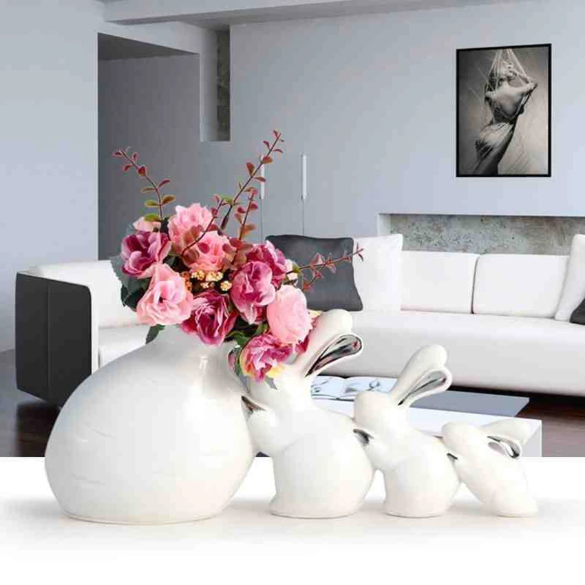 

Modern minimalist Rabbit Decoration ceramic vases, ball vase, flower pot, creative Figurines office Home Decor