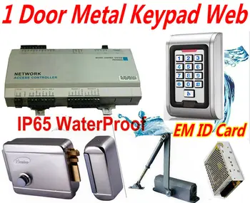 

1 Outside Waterproof keypad Pin code+Metal CaseEM ID Card reader+electro rim lock+door closer kit WEB IP Access controller PCB