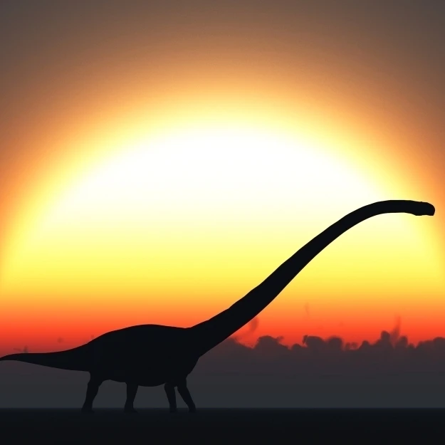 A silhouetted Omeisaurus walks pass the rising Sun at the start of a new day Poster Print (36 x 22)