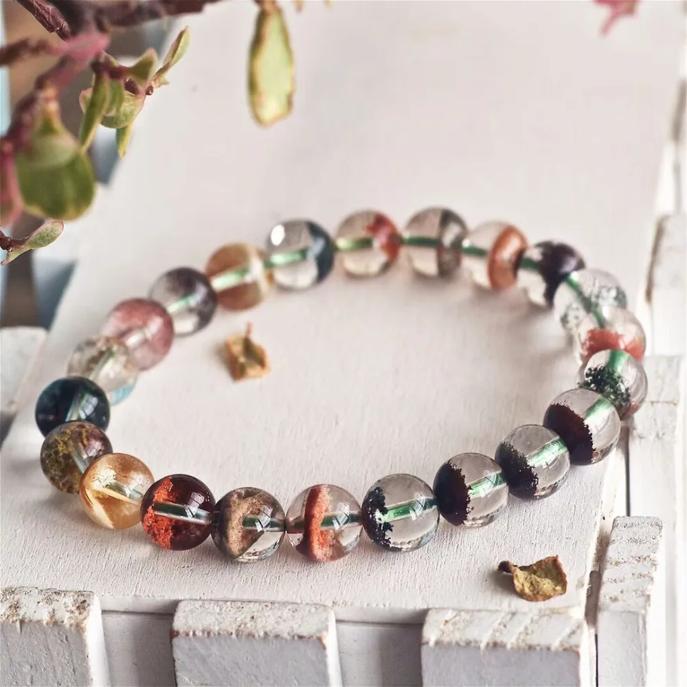 

Drop Shipping 9mm 100% Natural Colorful Phantom Quartz Bracelet Gemstone Round Stretch Crystal Bead Fine Jewelry Bracelets AAAAA