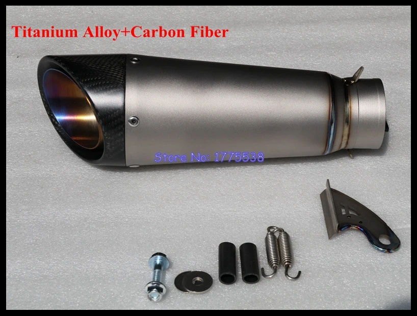 Nuevo modelo ID: 51mm (2 pulgadas)/54mm (2,4 pulgadas)/61mm (2,5 pulgadas)/63mm (2,6 pulgadas)/65mm (2,1 pulgadas) escape de tubo de Escape de silenciador de motocicleta de aleación de titanio