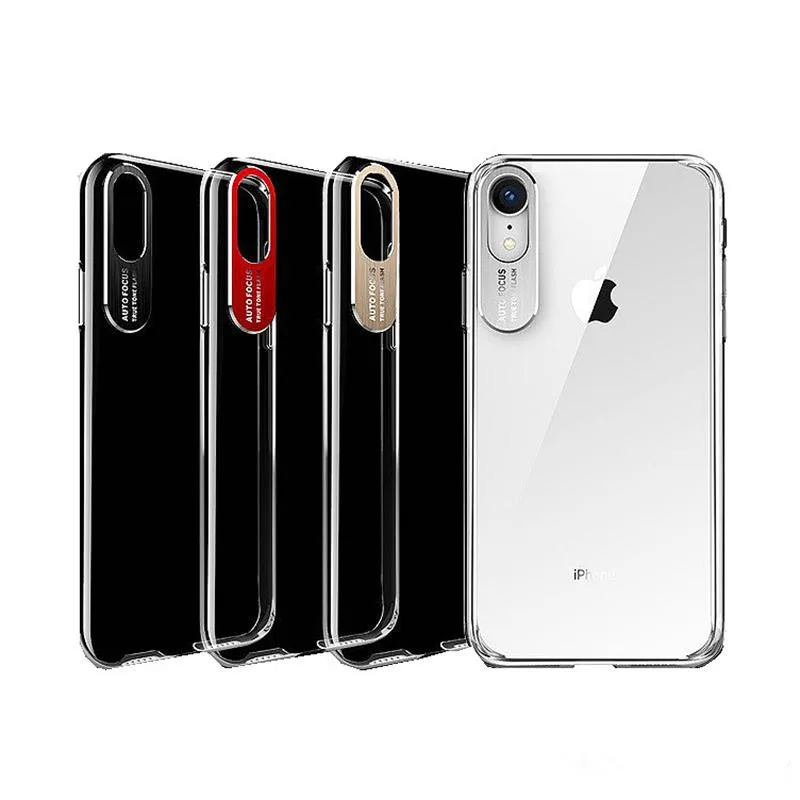 

Ultra Slim Transparent Crystal PC Back Cover Case For iphone 6 7 8 6s plus 10 x xs max xr auto focus Metal Camera Lens Protector
