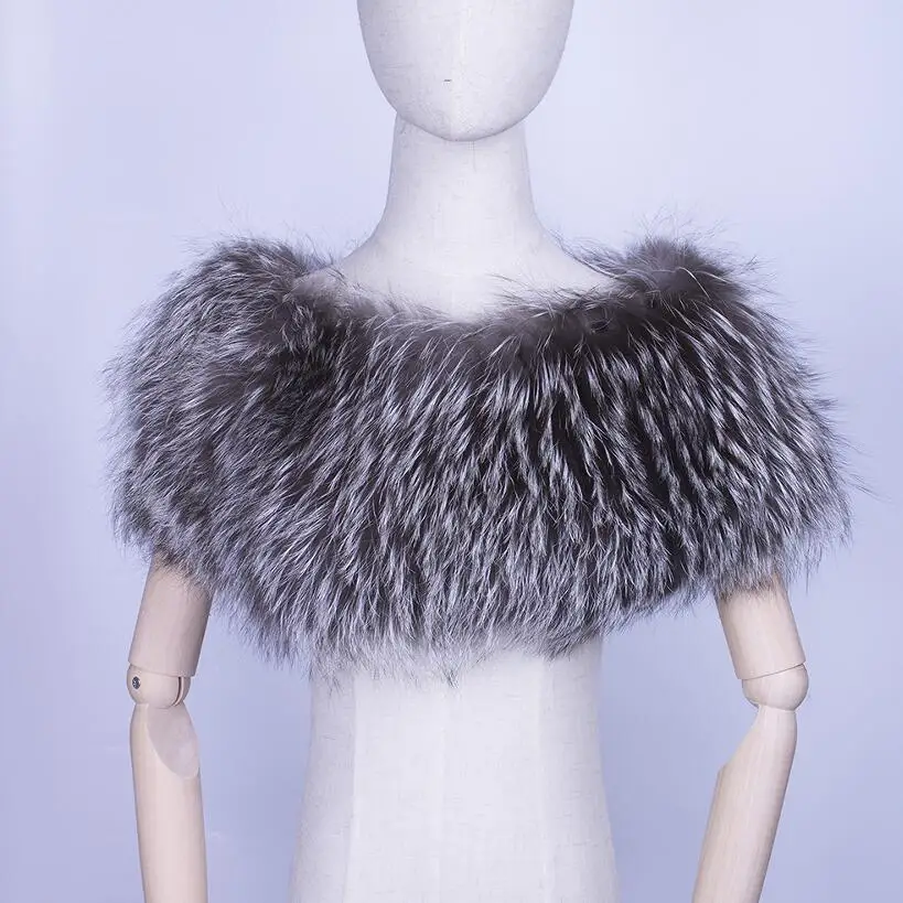 [YCFUR] Для женщин Шарф Шаль Зима шить полосы енота меховые шарфы платки Для женщин эластичные шарфы палантины женские - Цвет: SILVER FOX FUR