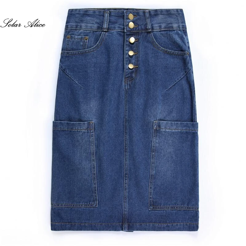 

Free Shipping 2019 New Women's Spring Summer Straight Skirt Jeans Girls Buckle split Middle Long Denim Skirt Plus Size 26-40