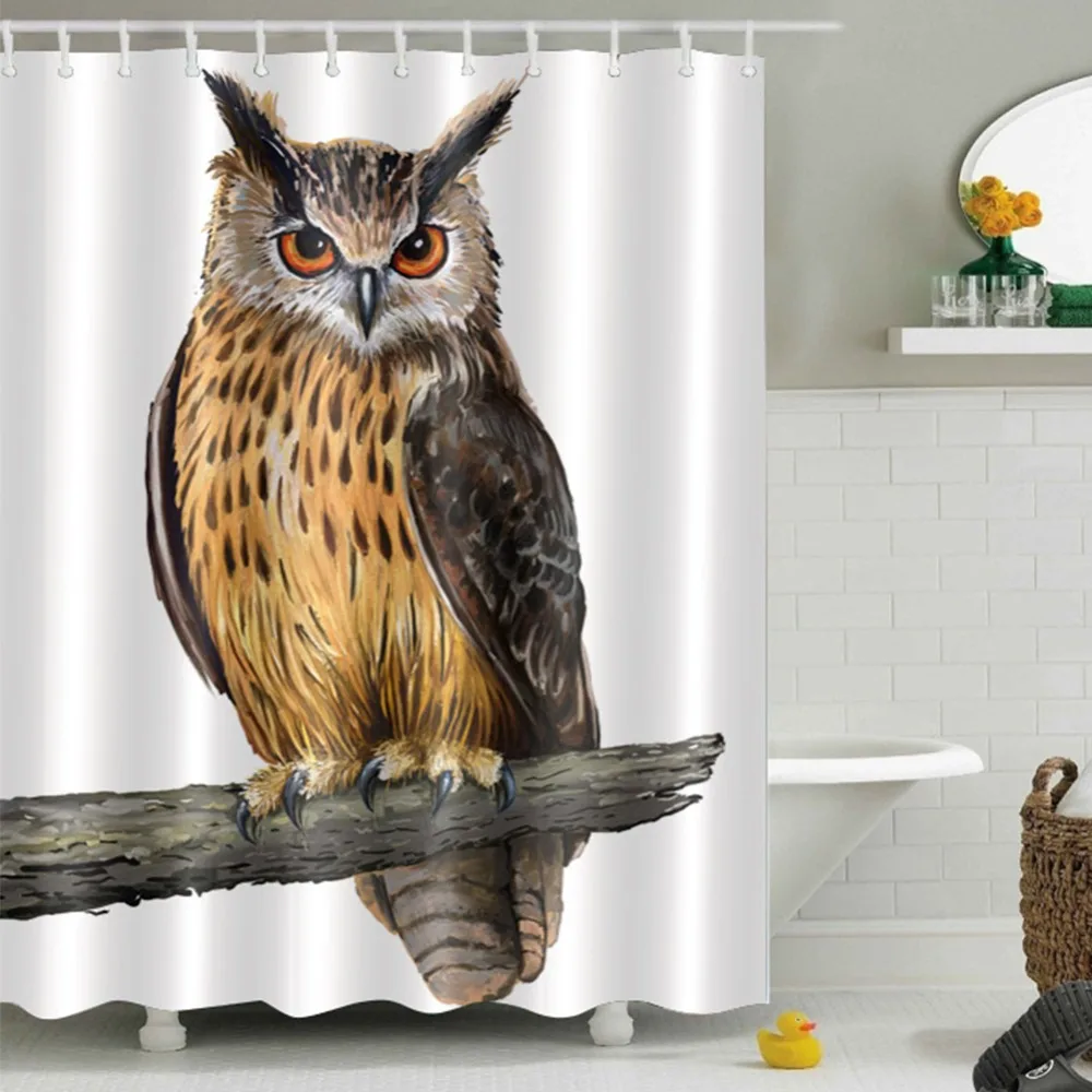 

LB Watercolor Owl Extra Long White Waterproof Shower Curtain Liner And Mat Set Polyester Bathroom Fabric For Kid Bathtub Decor
