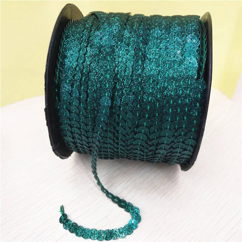 100 Yards 6mm Dark Green Glitter Powder Coating Sequins Roll Trim, Sold