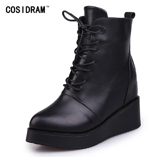 COSIDRAM Platform Pointed Toe Increased Within Women Ankle Motorcycle