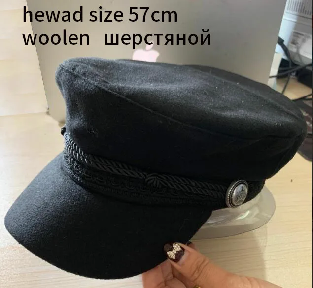 Black C Модная шапка из искусственной кожи в стиле милитари, осенне-зимняя шерстяная шляпа моряка для женщин и мужчин, Черная Женская кепка с плоским верхом для путешествий, Кепка Капитана - Цвет: Black C