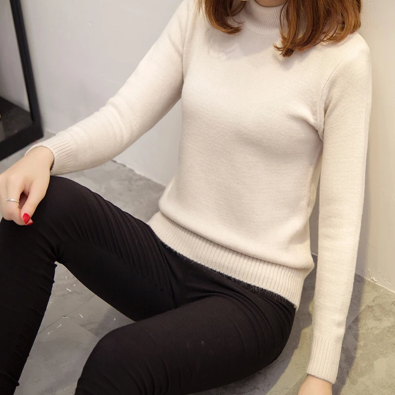 Autumn Winter Women Sweaters and Pullovers Turtleneck Solid Sexy Slim Knitting Sueter Mujer Pull Femme Maglioni Donna