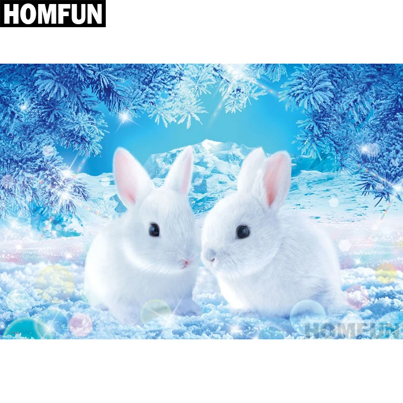 HOMFUN полная квадратная/круглая дрель 5D DIY Алмазная картина "Снежный кролик" вышивка крестиком 5D домашний Декор подарок A01225