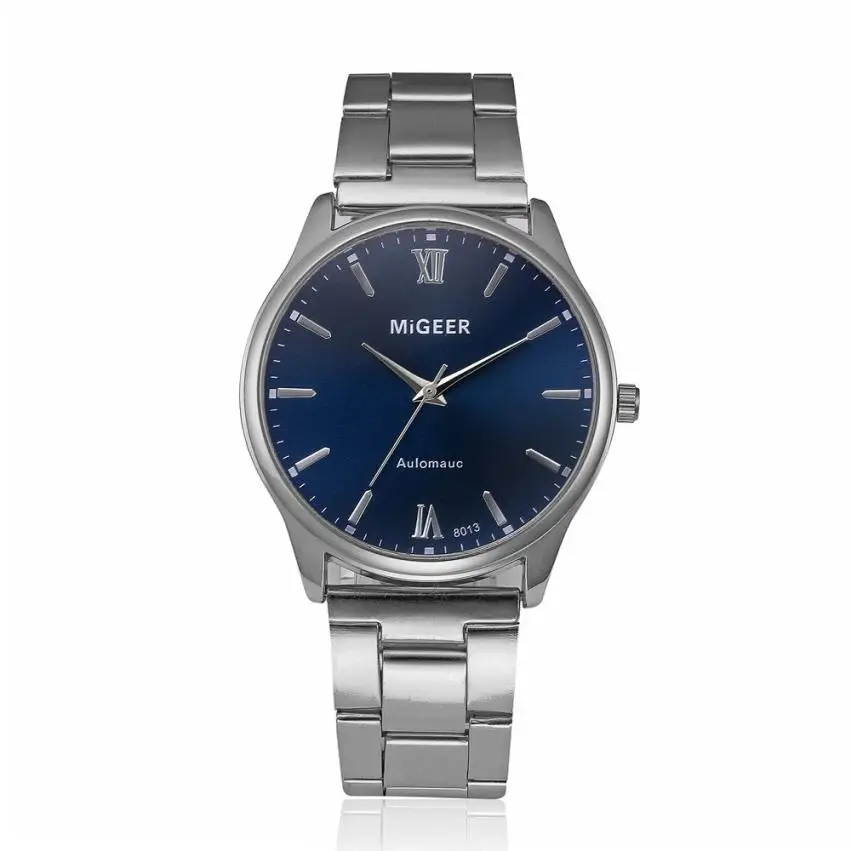 Relogio masculino de luxo Модные Мужские Аналоговые кварцевые наручные часы из нержавеющей стали с кристаллами Роскошные повседневные часы-браслет для мужчин - Цвет: Siliver blue