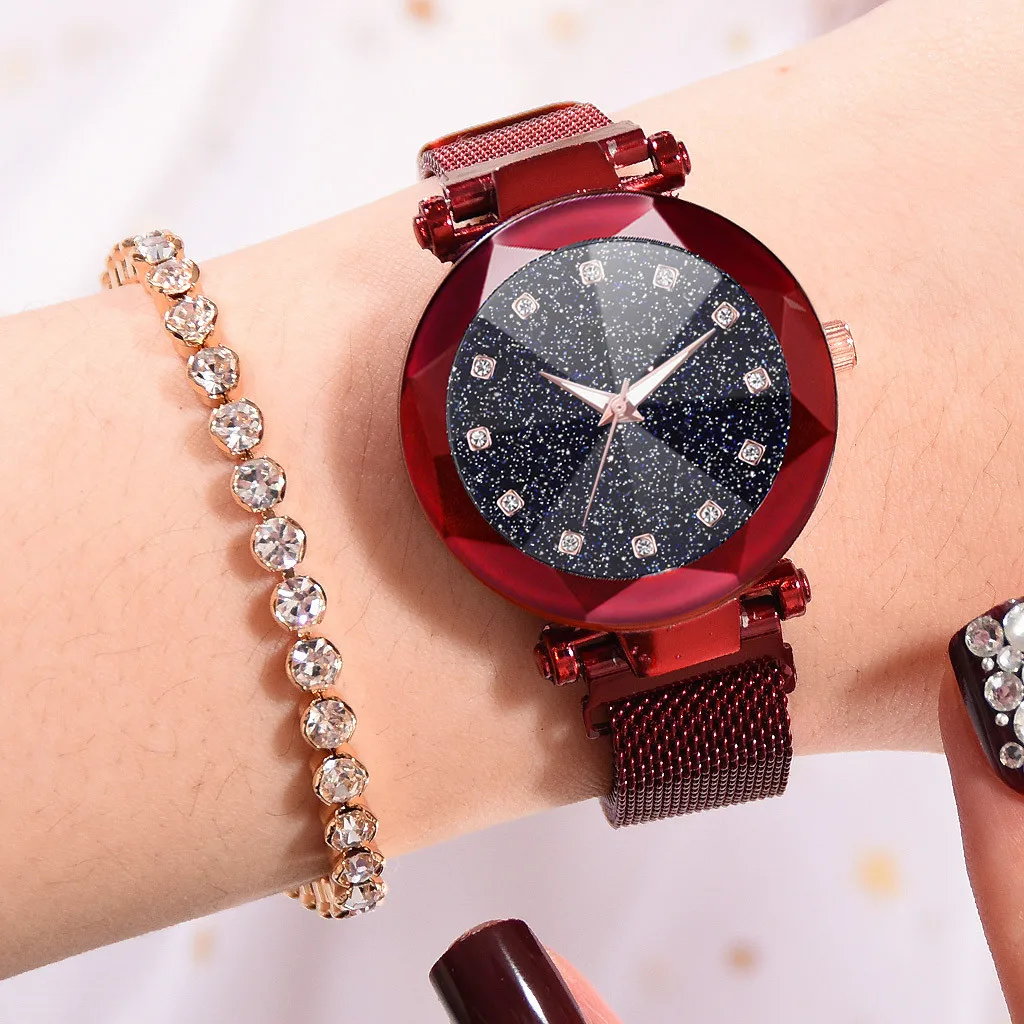 

Luxury Watch Women Dress Bracelet Watch Fashion 2019 Starry Sky Convex Glass Quartz Mesh With Magnetic Buckle Ladies Watch Clock