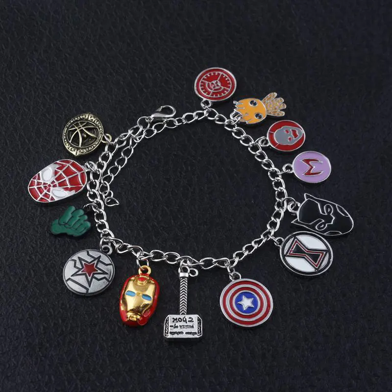 

RJ Avengers 4 Infinity War Thanos Black Panther Groot Charms Bracelets Thor Hammer Doctor Who Eye of Agamotto Women Girl Bangles