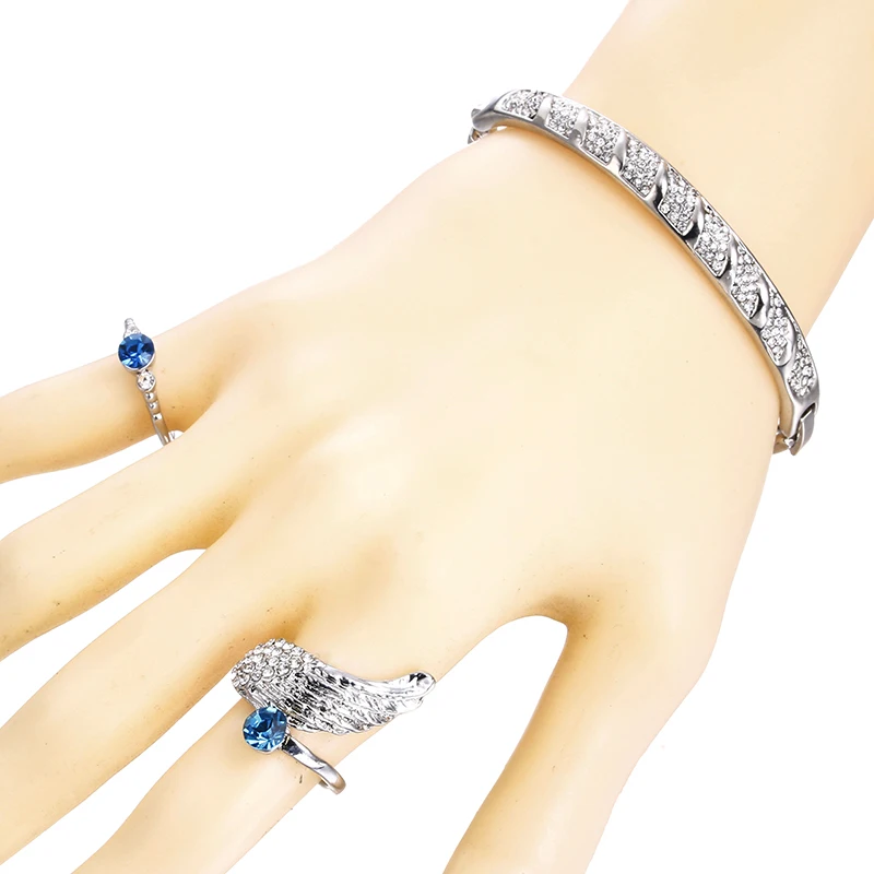 RNAFASHION ювелирные изделия из австрийского хрусталя комплекты ювелирных изделий Серги браслет браслеты 2 шт. модное кольцо хип-хоп панк Anillo Pulsera для женщин - Окраска металла: zircon blue ring 8