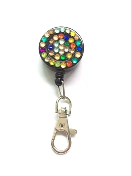 

Assorted Colors 1pcs Bling Crystal Rhinestone Retractable Badge Reel For ID Business Card Key Holder Free Shipping