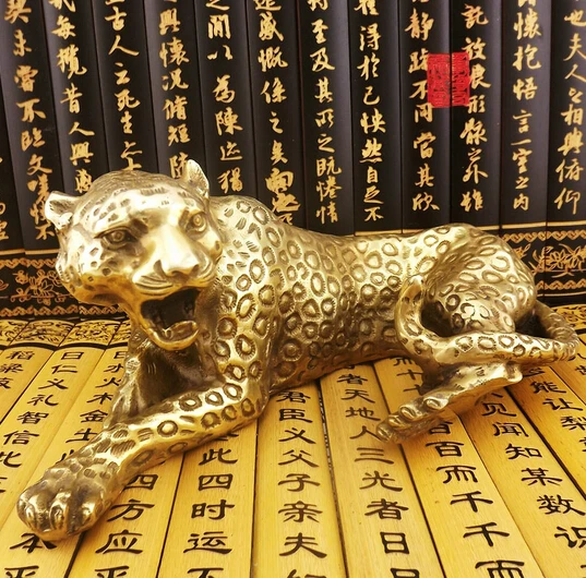 

B0601 421Old antique Bronze Arts & Crafts Copper Large qianbao crafts decoration home business gift lucky copper leopard statue