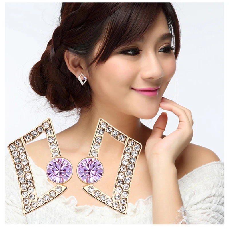 Классические геометрические стразы, серьги-гвоздики для женщин, модные брендовые круглые серьги с кристаллами, Элегантные Свадебные Роскошные ювелирные изделия Brincos