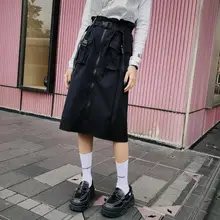 Новая модная летняя юбка средней длины года, Женская рабочая одежда, цельная Черная Юбка До Колена на молнии